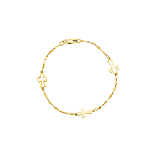 14K Gold Open Cross Station Bracelet