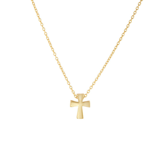 14K Gold Polished Mini Cross Pendant Charm Necklace