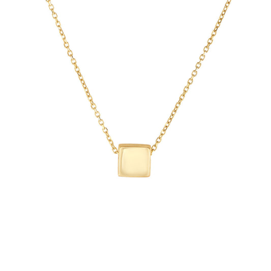 14K Gold Polished Cube Pendant Charm Necklace