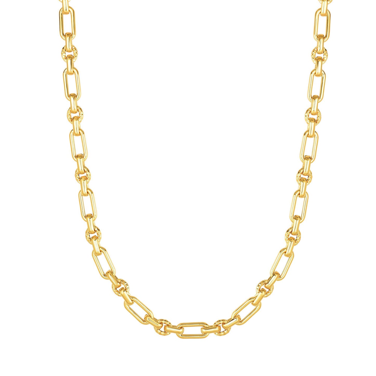 14K Gold Polished & Diamond Cut Elongated Oval Link Necklace