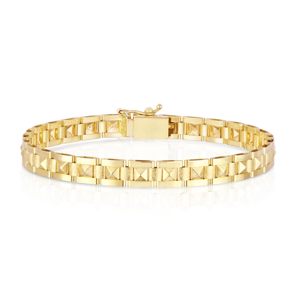 14K Gold Spike Pyramid Bracelet with Box Clasp