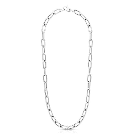 Sterling Silver Rounded Paperclip Link Chain with Lobster Clasp