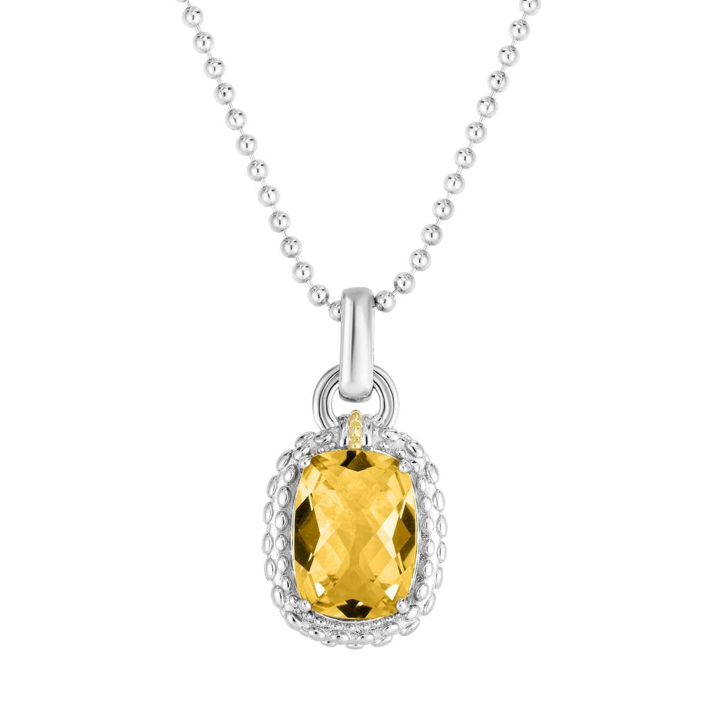 18K Gold & Sterling Silver Diamond Cut Popcorn Pendant with Gemstone Options and Bead & Bead Bar Chain with Lobster Clasp