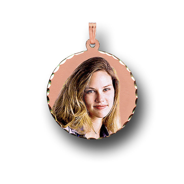 Round Photo Pendant with Diamond Cut Edges | Sterling Silver