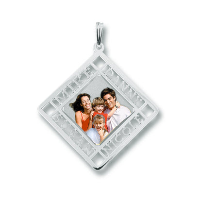 Personalized 14K Gold Picture Pendant with Four Name Cut-Outs - Rectangle Shape