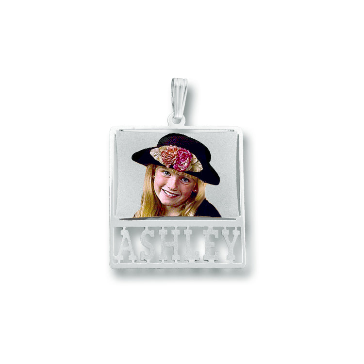 Gorgeous 14K Gold Picture Pendant Rectangle Shape with Name Cut-out for Customized Jewelry