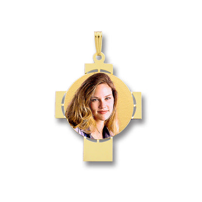 Picture Pendant - Cross with Round Cut-Out Shape for Personalized Photo Charm | Sterling Silver