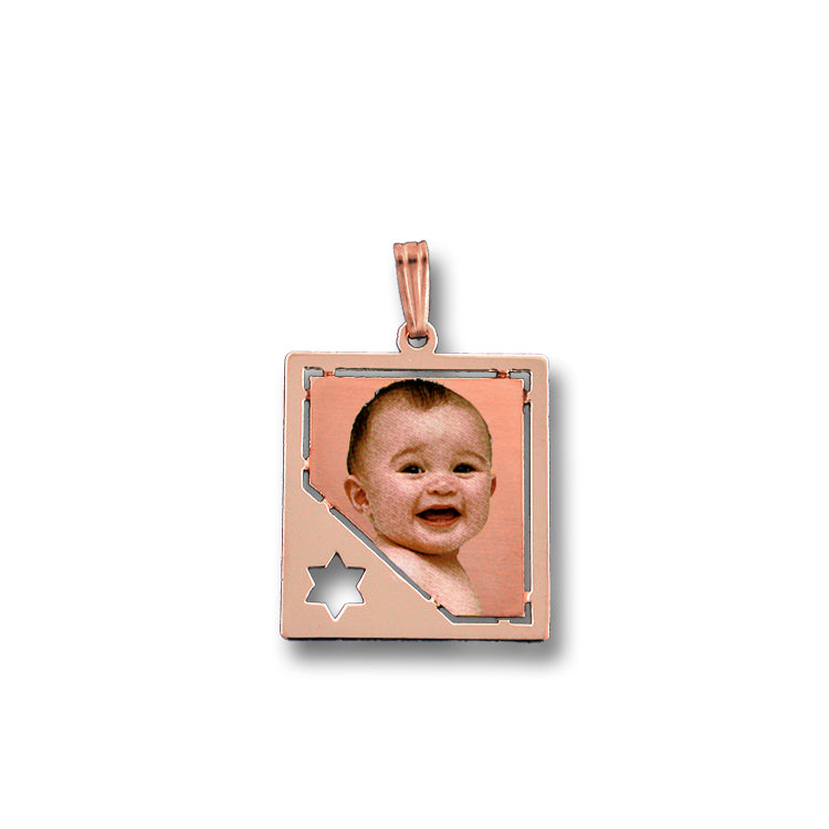 Personalized Picture Pendant - 14K Gold Rectangle Shape with Star of David Punch Out and HD Laser Printed Custom Jewelry with Your Pictures