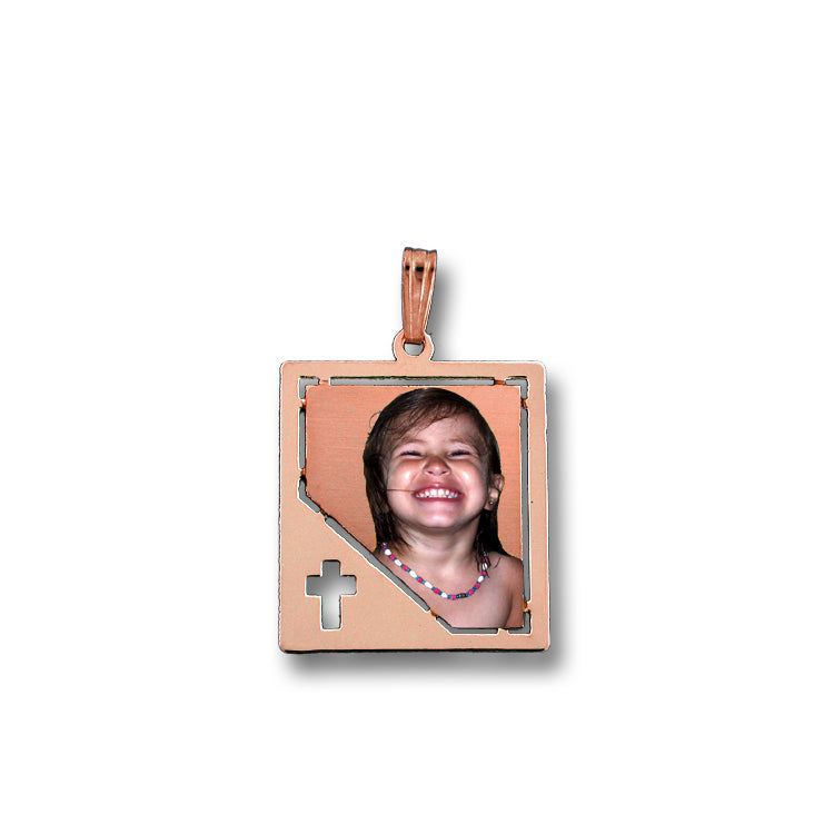 Customizable Picture Pendant - 14K Gold Rectangle Shape with Cross Punch Out for Personalized Photo Charm