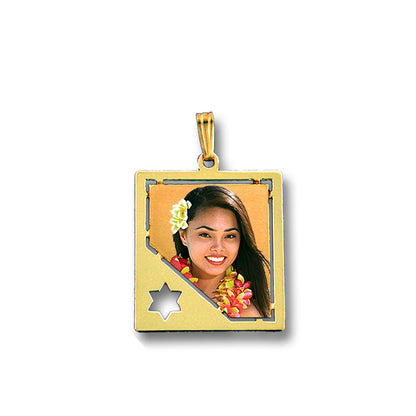 Personalized Picture Pendant - Rectangle Shape with Star of David Punch Out and HD Laser Printed Custom Jewelry with Your Pictures | Sterling Silver