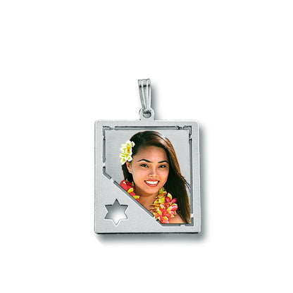 Personalized Picture Pendant - 14K Gold Rectangle Shape with Star of David Punch Out and HD Laser Printed Custom Jewelry with Your Pictures