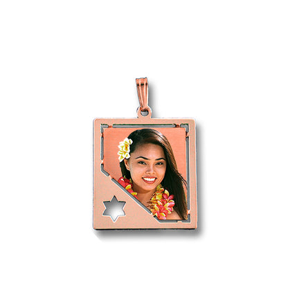 Personalized Picture Pendant - 14K Gold Rectangle Shape with Star of David Punch Out and HD Laser Printed Custom Jewelry with Your Pictures