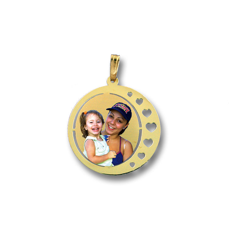 Round Picture Pendant with Hearts Punch Out - Personalized Custom Jewelry with Your Pictures | Sterling Silver