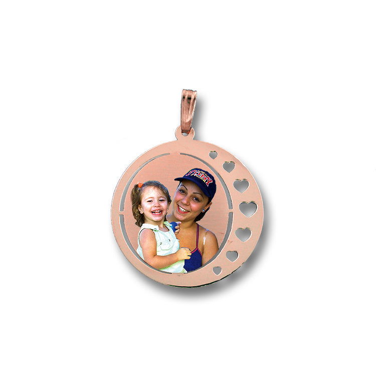 Round Picture Pendant with Hearts Punch Out - Personalized Custom Jewelry with Your Pictures | Sterling Silver