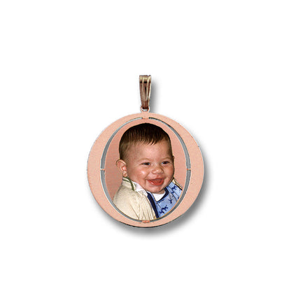 Round Picture Pendant - 14K Gold Circle Shape with Oval Cut Out for Personalized Photo Charm