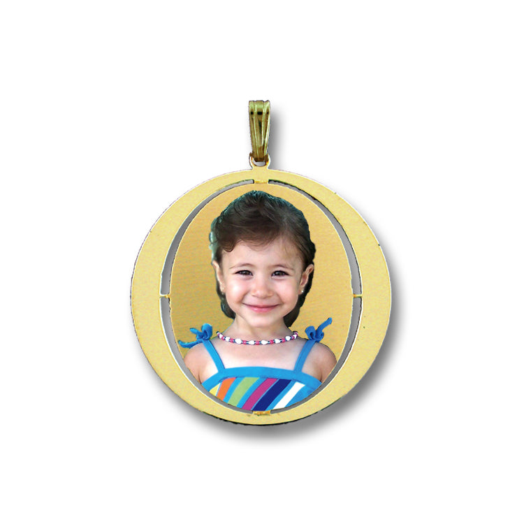 Round Picture Pendant - 14K Gold Circle Shape with Oval Cut Out for Personalized Photo Charm