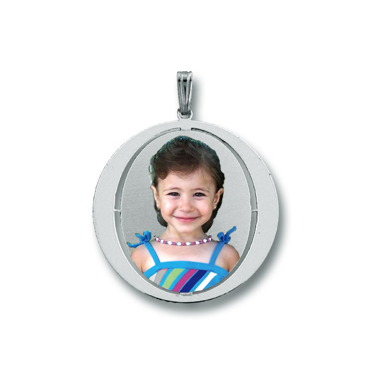 Round Picture Pendant - 14K Gold Circle Shape with Oval Cut Out for Personalized Photo Charm