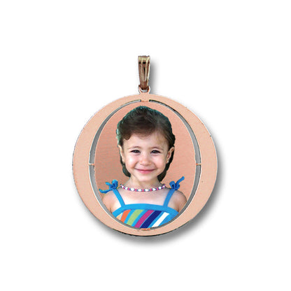 Round Picture Pendant - 14K Gold Circle Shape with Oval Cut Out for Personalized Photo Charm