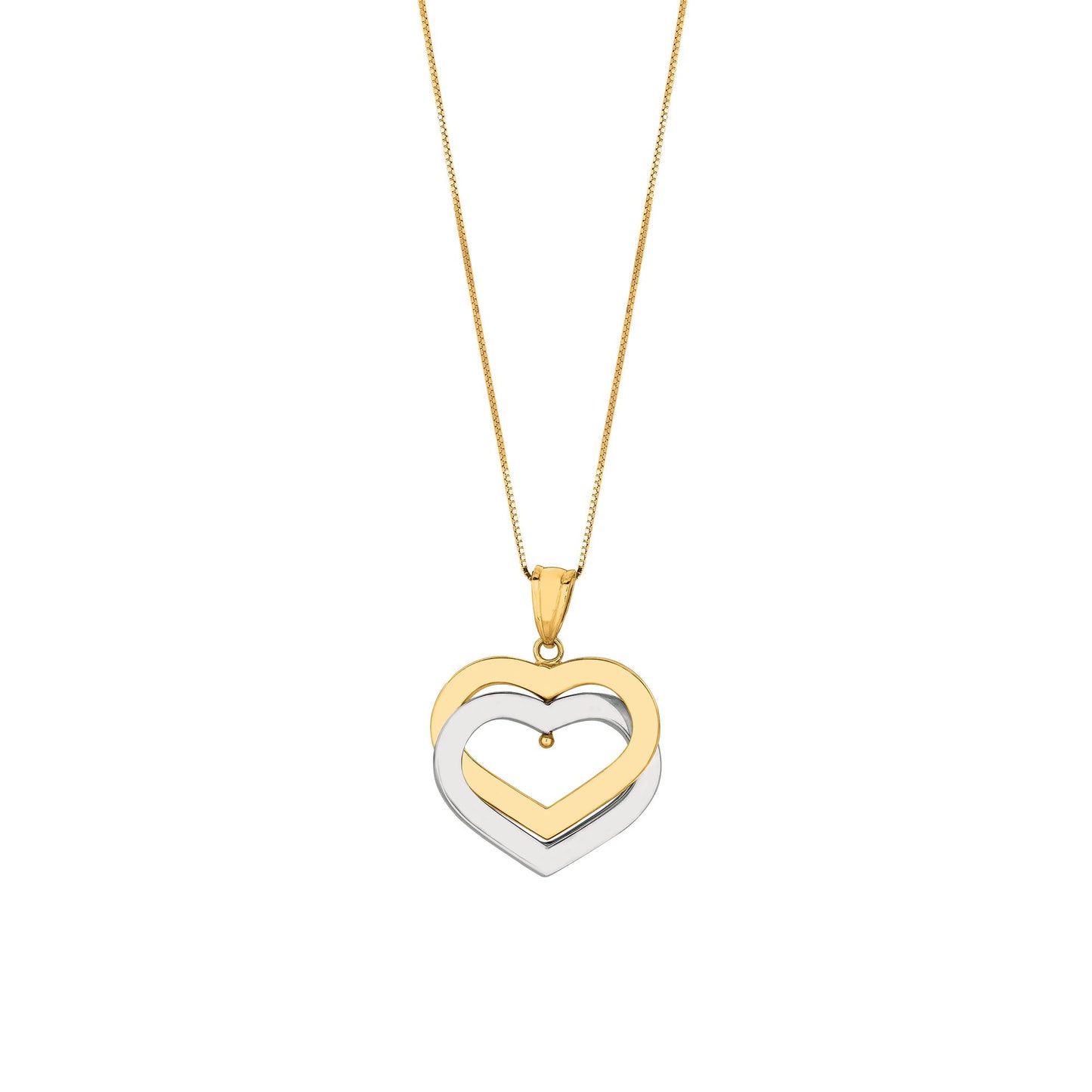 Two Tone 14K Gold and White Polished Interlocking Hearts Necklace