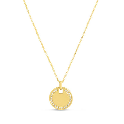 14K Gold Yellow Polished Circle Pendant Chain Necklace with Lobster Clasp