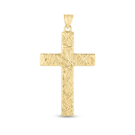 14K Yellow Gold Textured Cross Pendant