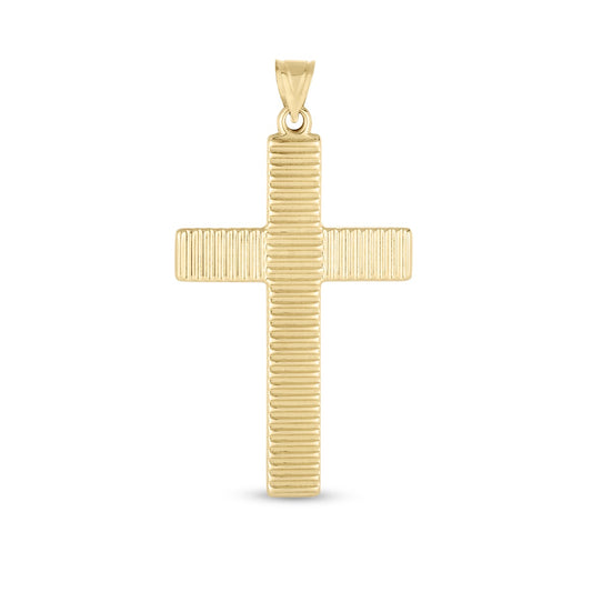 14K Yellow Gold Textured Stripe Cross Pendant