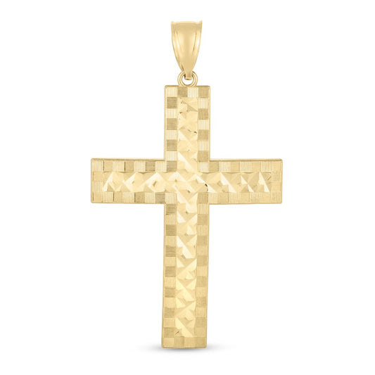 14K Yellow Gold Textured Crisscross Detail Cross Pendant