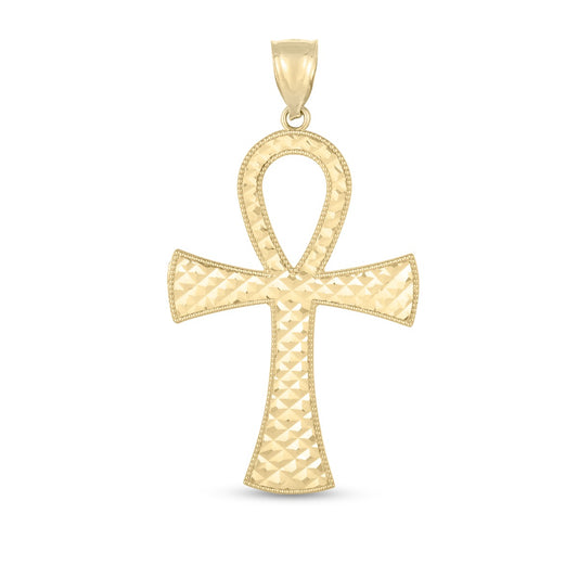 14K Yellow Gold Textured Ankh Cross Pendant