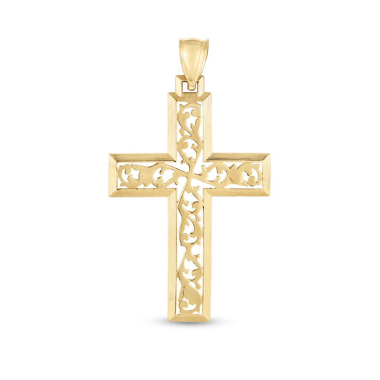 14K Yellow Gold Polished Vine Cross Pendant