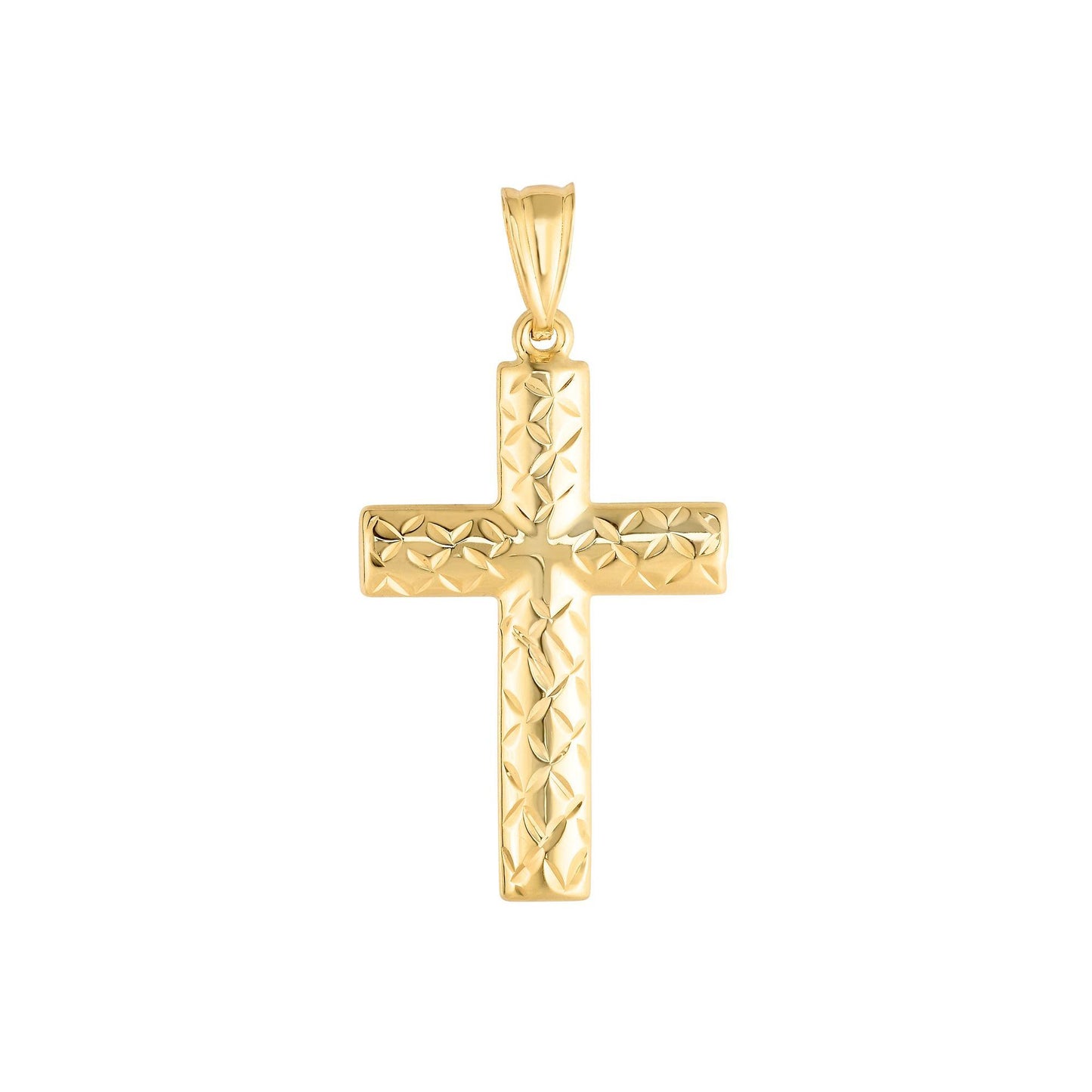 14K Yellow Gold Reversible Diamond Cut & Polished Cross