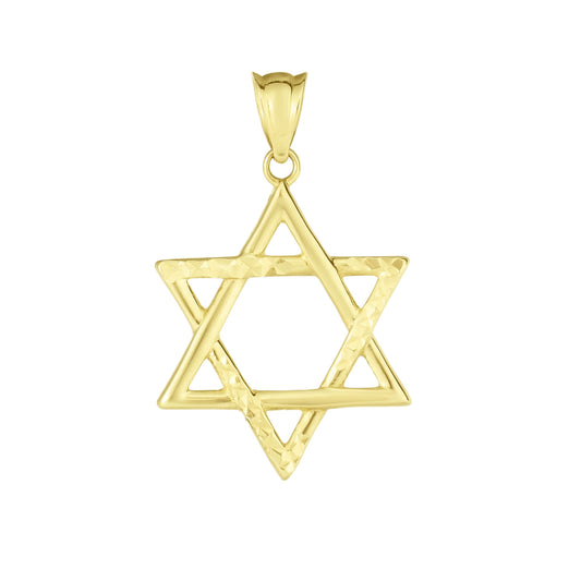 14K Yellow Gold Polished & Diamond Cut Star of David