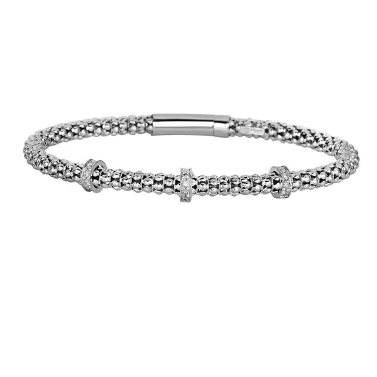 Sterling Silver with 3-Diamond Stations Popcorn Bracelet