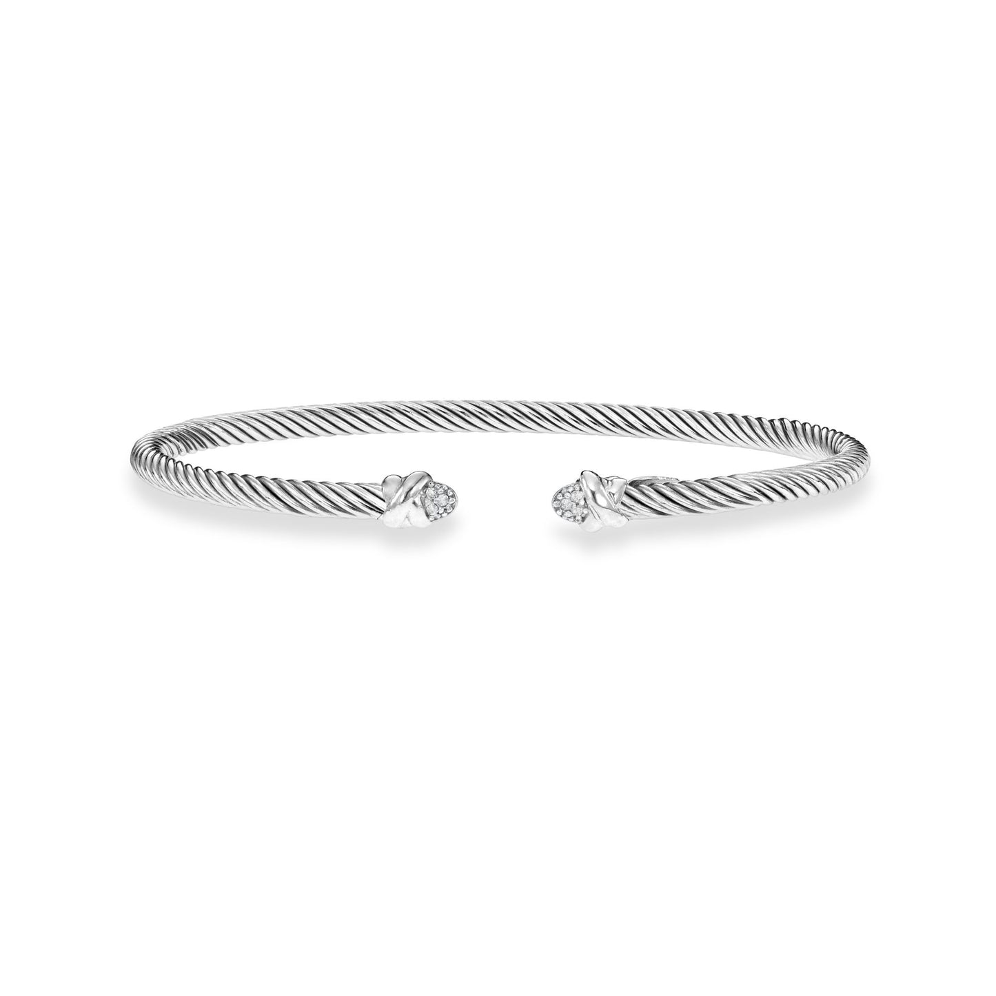 Sterling Silver with Twisted Cuff Fancy Bangle with Diamond