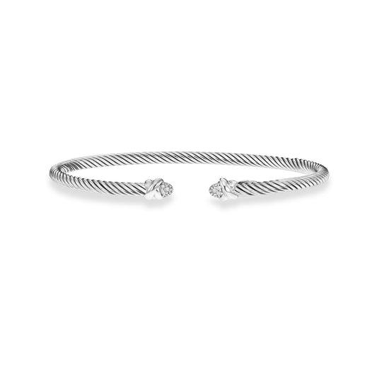 Sterling Silver with Twisted Cuff Fancy Bangle with Diamond