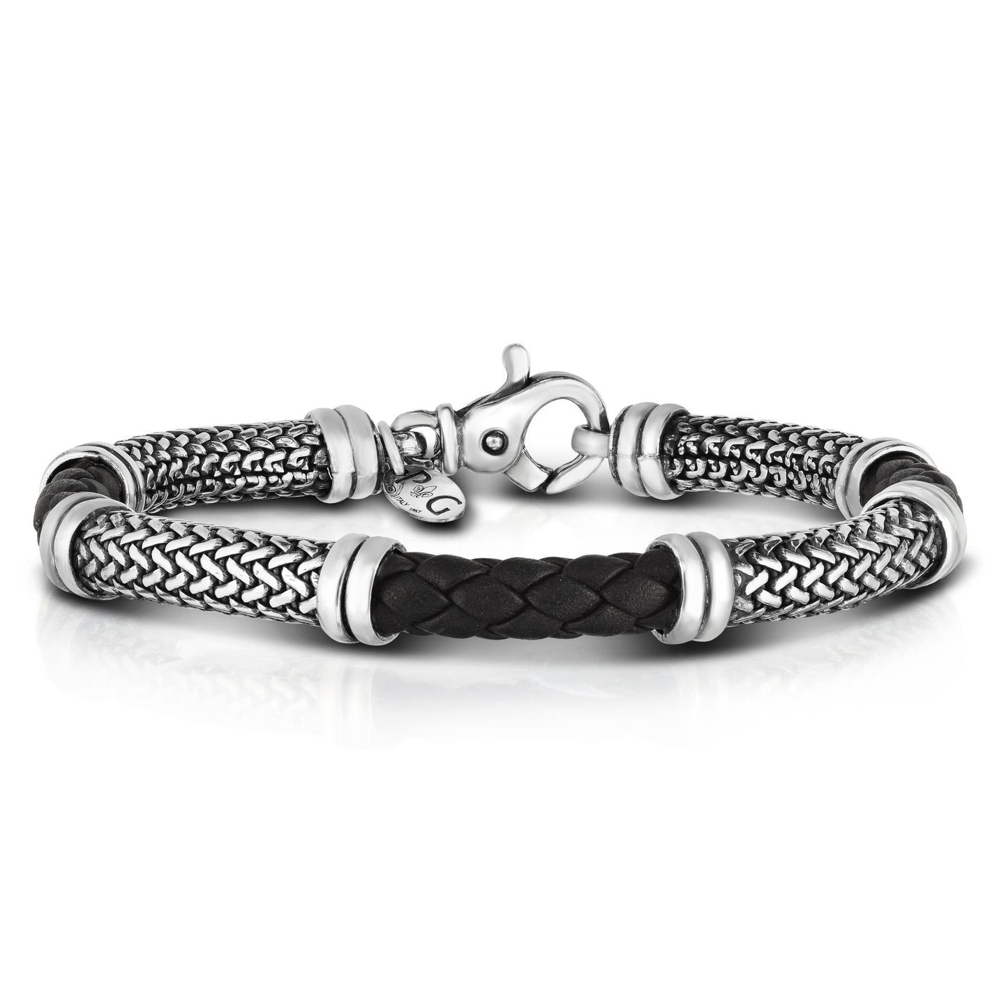 Sterling Silver with Oxidized Finish Round Woven Bracelet with Lobster Clasp