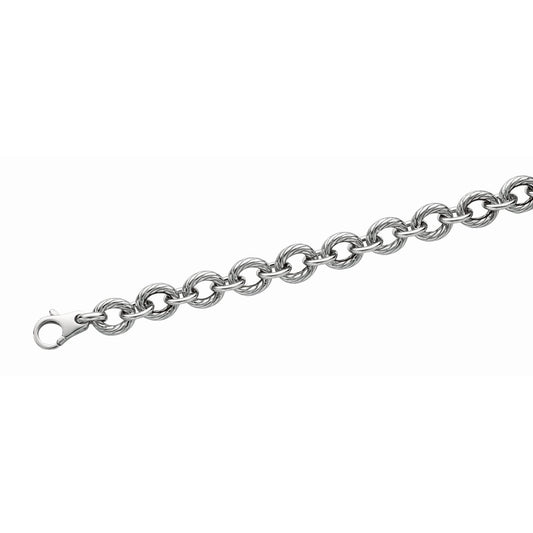 Sterling Silver Italian Cable Link Bracelet with Alternating Small Oval Links and Large Twisted Oval Links