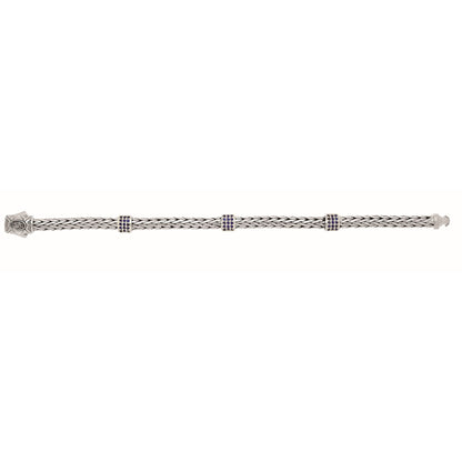 Sterling Silver Oval Weave Bracelet with 3-Stations of Precious Stones