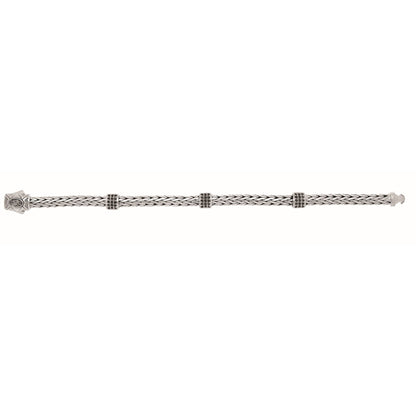 Sterling Silver Oval Weave Bracelet with 3-Stations of Precious Stones