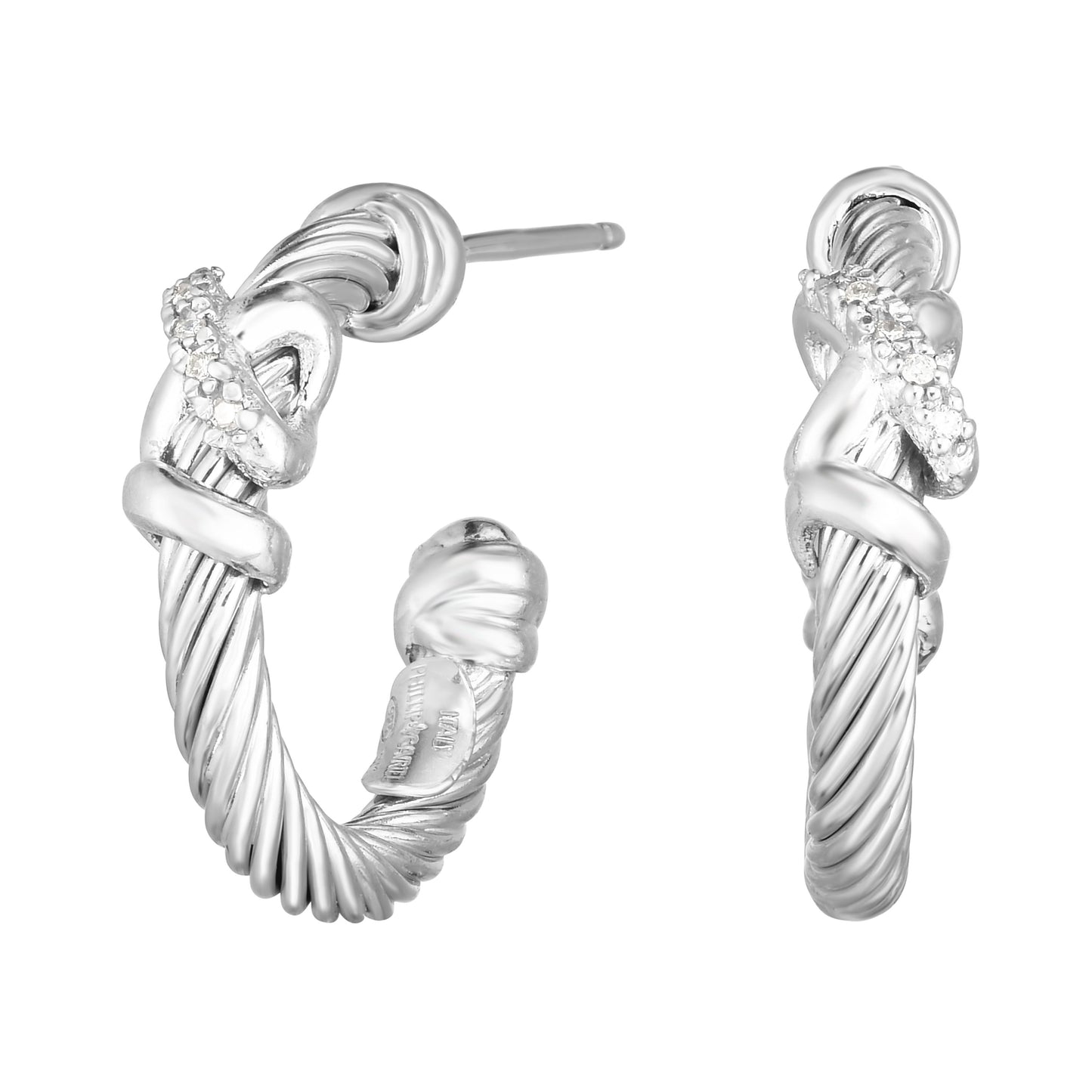 Sterling Silver with Rhodium Finish Post Earring with Push Back Clasp and 1mm White Diamond