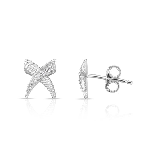 Sterling Silver 0.03ct Diamond Italian Cable 'X' Studs