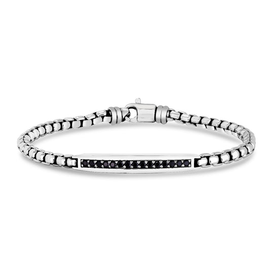 Sterling Silver Men's Box Link Black Spinel Bracelet