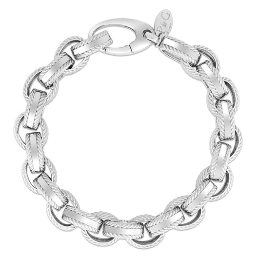 Sterling Silver Men's Cable Edge Rolo Link Chain Bracelet