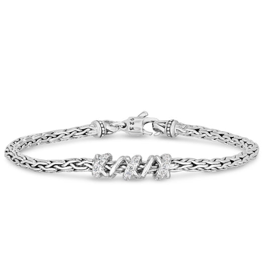 Sterling Silver White Sapphire Spiral Woven Bracelet