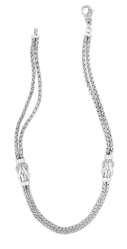 Sterling Silver Double Strand Woven Necklace with Round White Sapphire