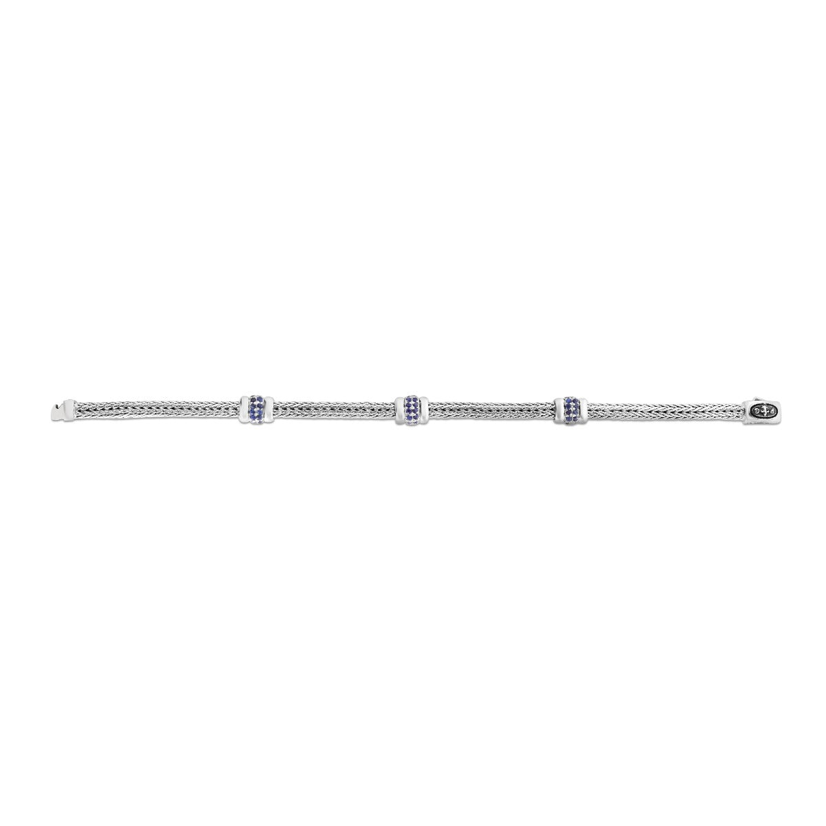 Sterling Silver Woven Three Station Bracelet with Semi-Precious Stones and Box Clasp