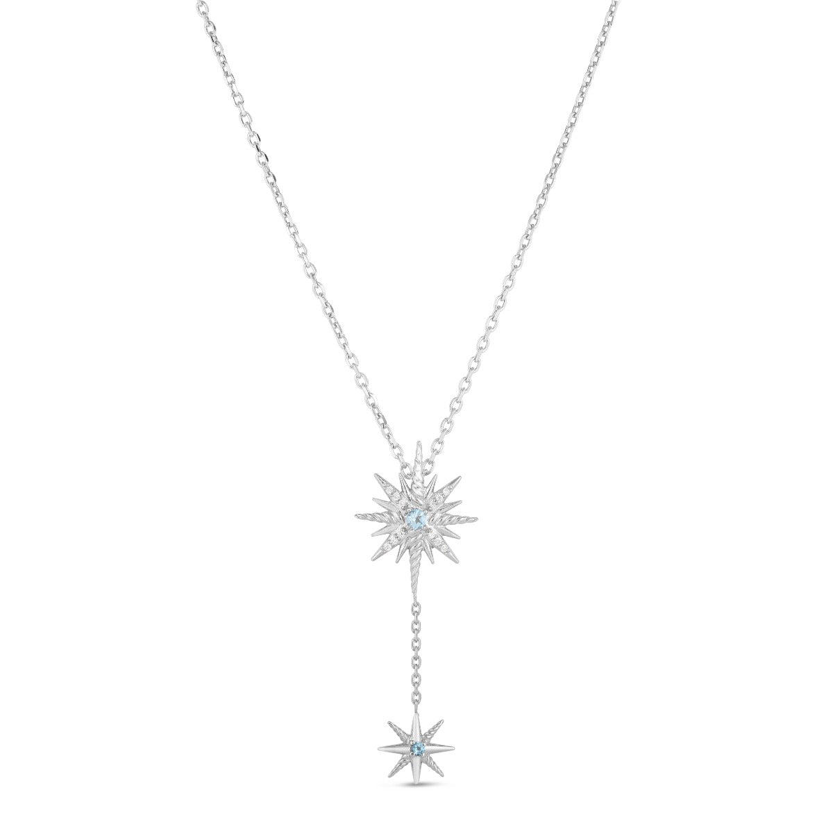 Sterling Silver Blue Topaz & Diamond Cable Constellation Drop Necklace