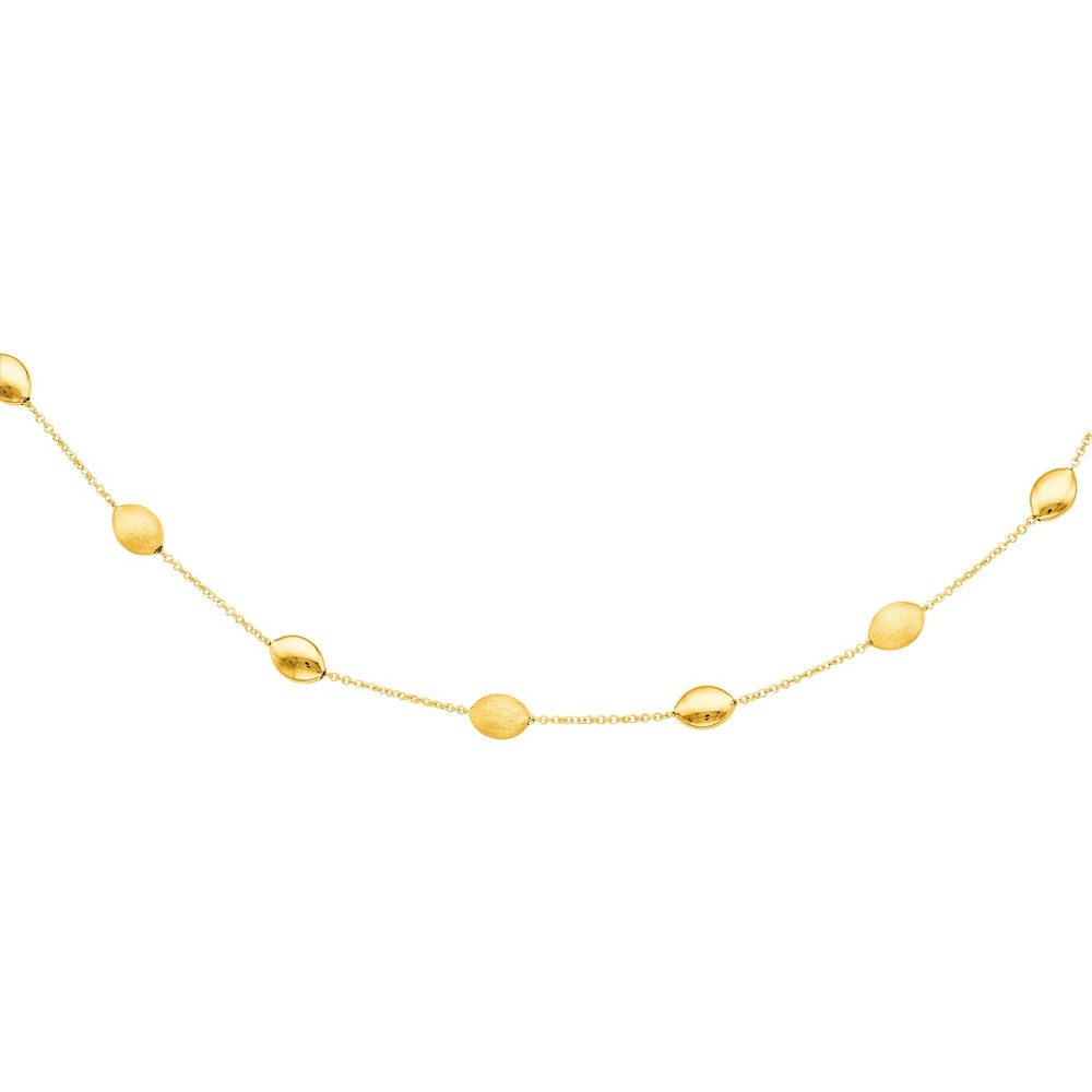 14K Gold Satin Pebble Strand Chain Necklace