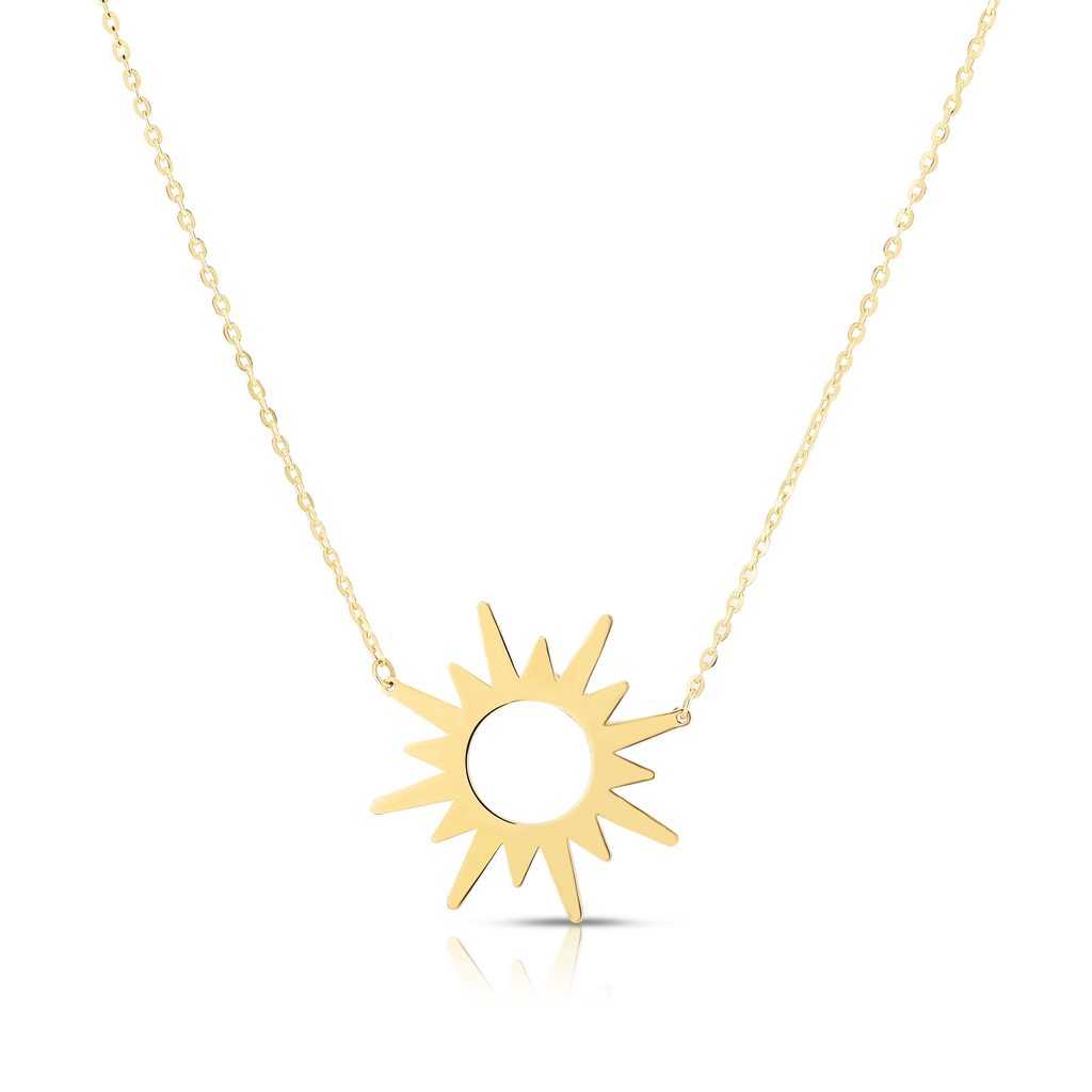 High Polisehd 14K Gold Sunburst Charm Pendant Necklace