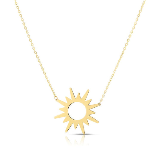 High Polisehd 14K Gold Sunburst Charm Pendant Necklace