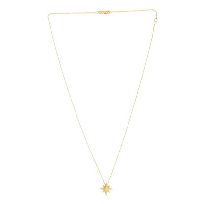 14K Gold and Diamond North Star Pendant Charm Necklace with Lobster Clasp